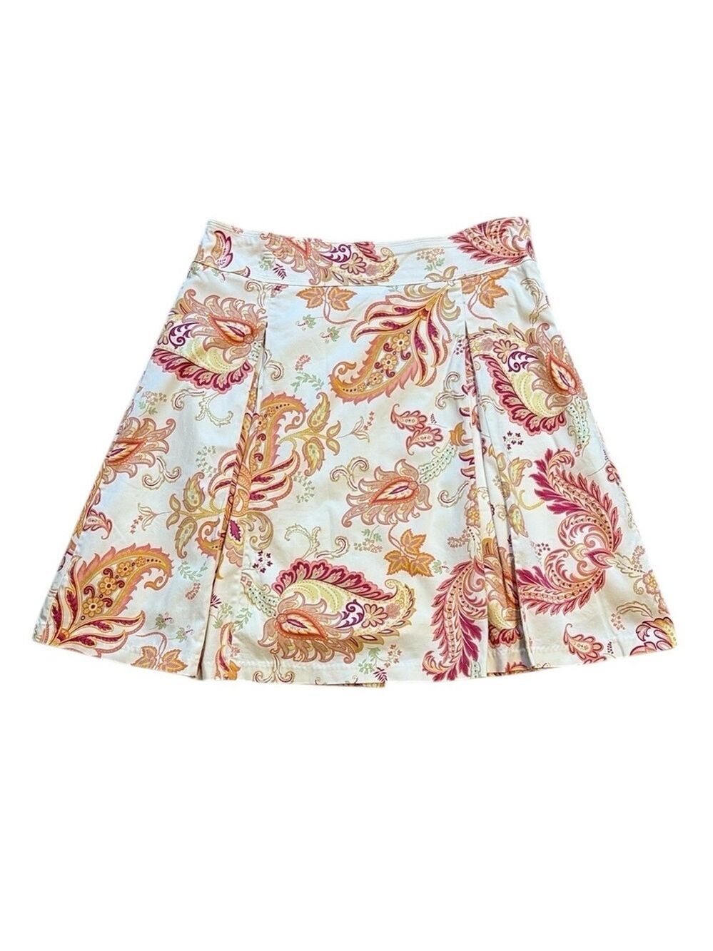 George A-Line Skirt Casual Pleated Paisley Cream Multi Size 16